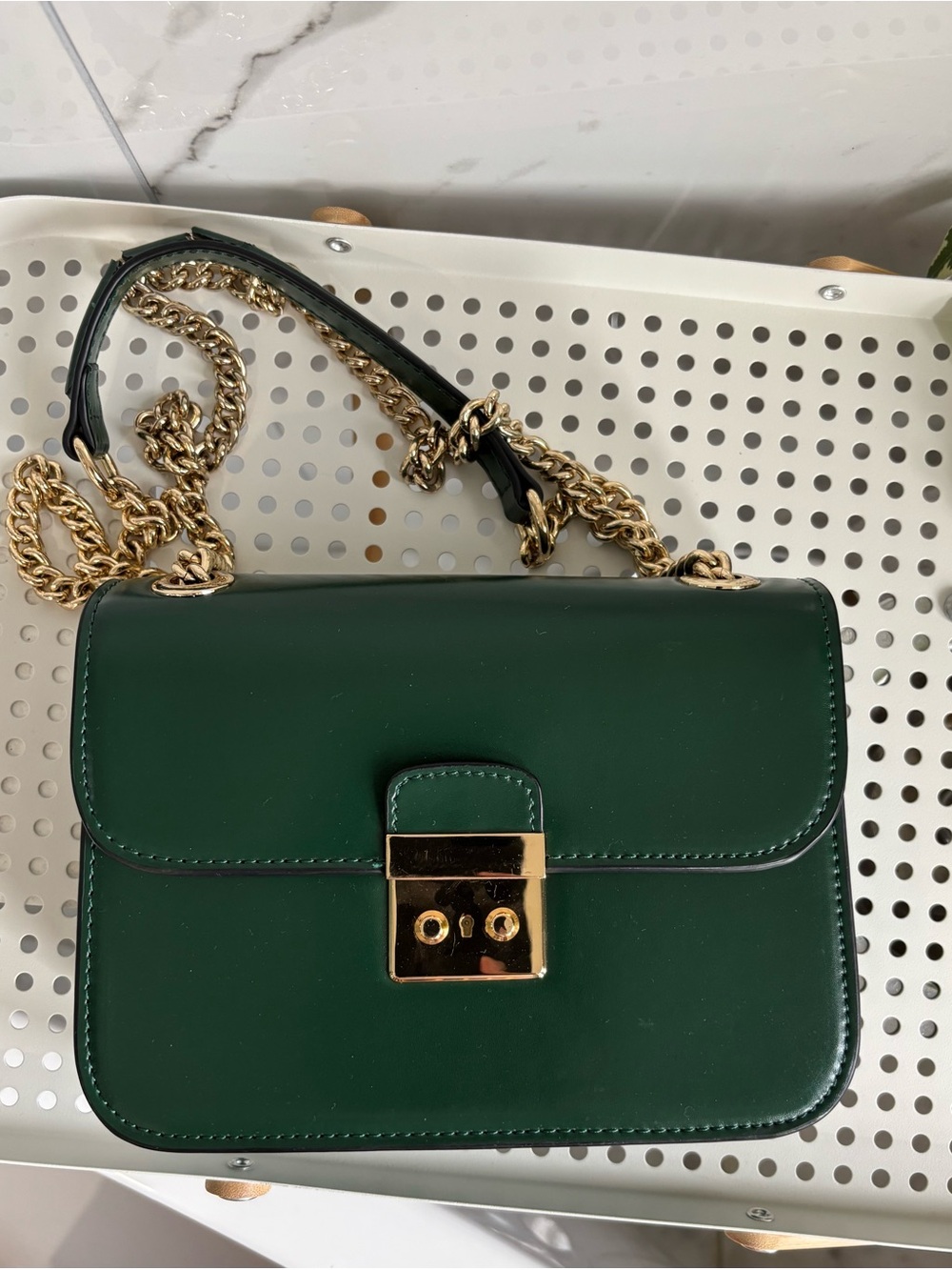 2/$15 Dark Green PU Crossbody Bag with Gold Chain